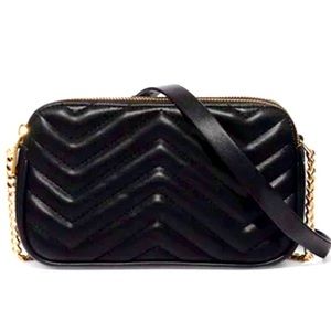 NWT VERY CUTE SMALL BLACK QUILTED CROSSBODY BAG WITH GOLD HARDWARE